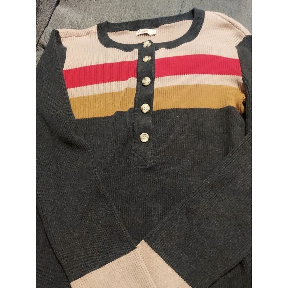 Faherty Mikki Henley Sweater Women Size L Striped Organic Cotton Cashmere Blend
